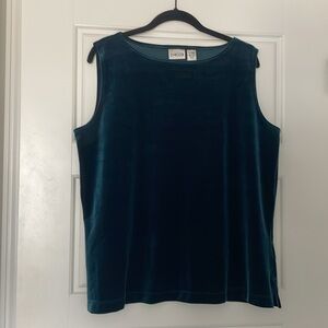 Sleeveless Teal Lightweight Velvet Boatneck Pull on Top Chico’s Size 3